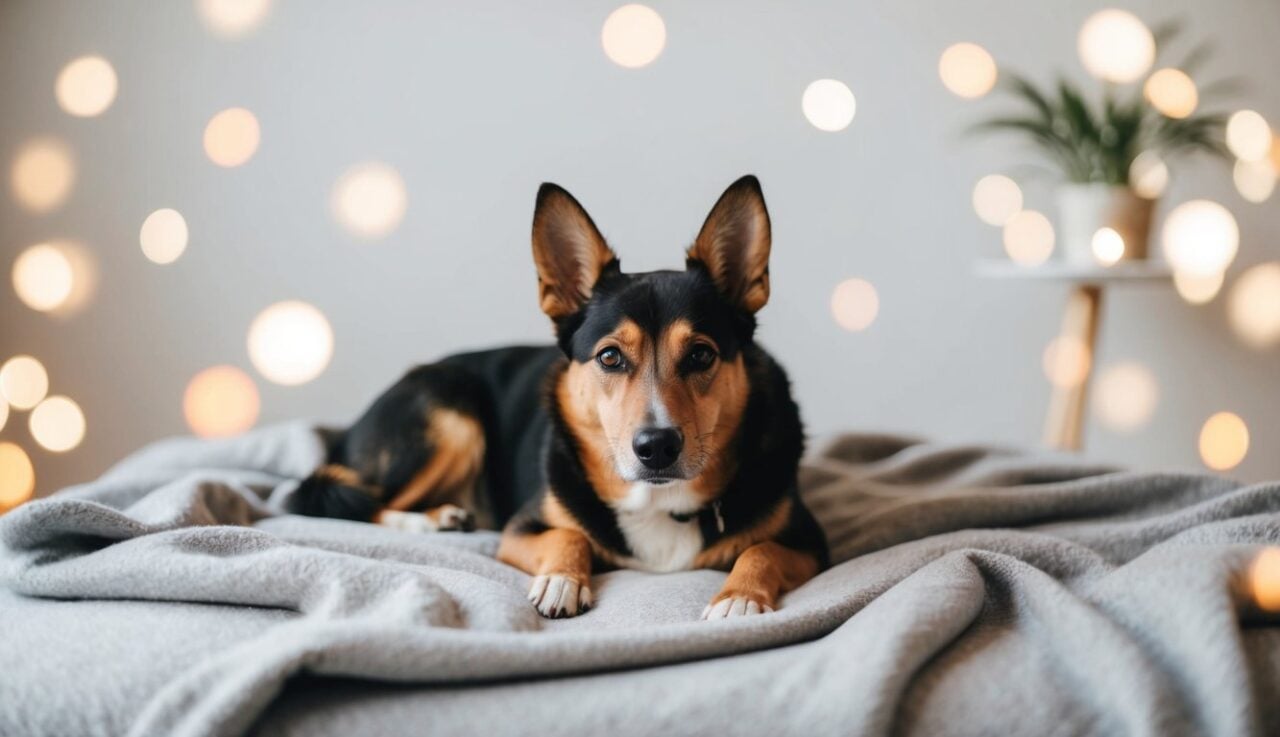 13 Ways To Calm An Anxious Dog: What Worked For Lexie And Me 2 A Dog Lies On A Soft Blanket, Surrounded By Peaceful Music And Gentle White Noise