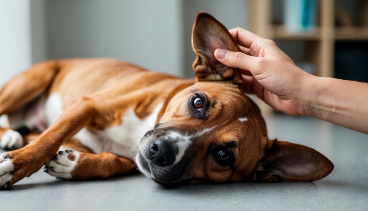 13 Ways To Calm An Anxious Dog: What Worked For Lexie And Me 5 A Dog Lying Down, Receiving Gentle Chest And Ear Pets From A Calm, Caring Hand