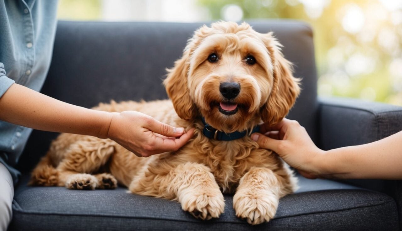 13 Ways To Calm An Anxious Dog: What Worked For Lexie And Me 7 A Dog Lying Down, Receiving Gentle Chest And Ear Pets From A Calm, Caring Hand