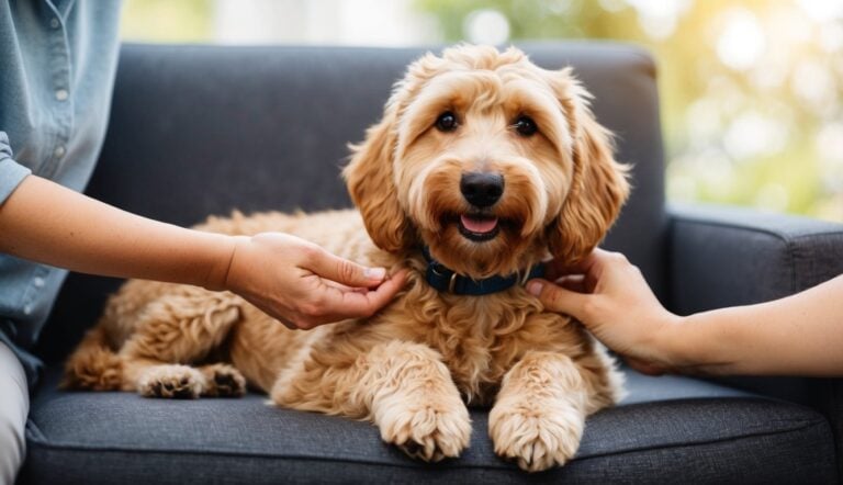 13 Ways To Calm An Anxious Dog: What Worked For Lexie And Me 1 A Dog Lying Down, Receiving Gentle Chest And Ear Pets From A Calm, Caring Hand